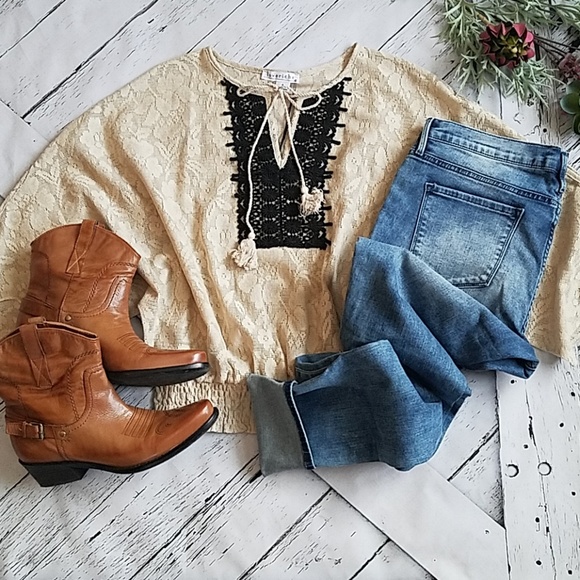 Boho Lace & Crochet Dolman Kimono Sleeve Top - Picture 6 of 6